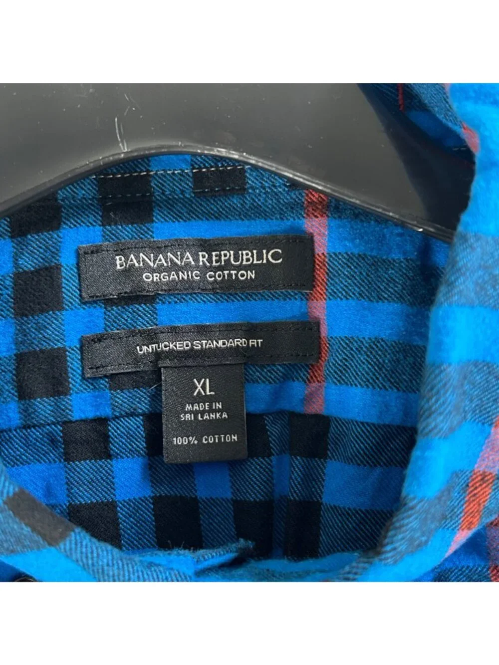 Banana Republic Blue Plaid Flannel Shirt Men's XL Untucked Classic Outdoor Work